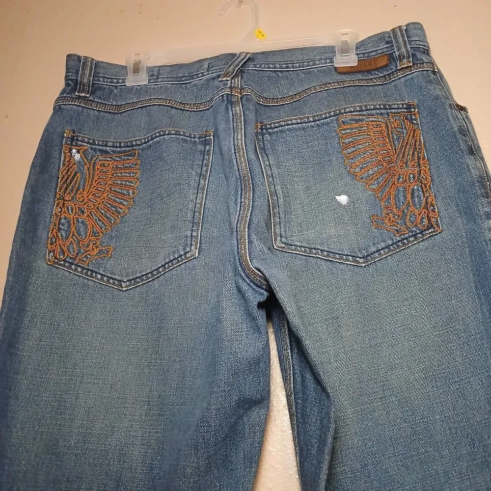 Meoshe Jeans 36x32 Baggy Wide Leg‎ Skater Y2k Grunge Embroidered Vintage Patch